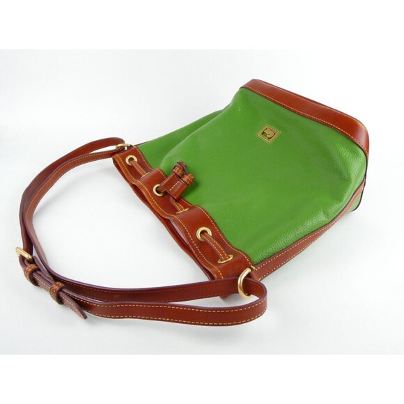 Dooney & Bourke Green Brown Leather Drawstring Bag - Picture 3 of 13